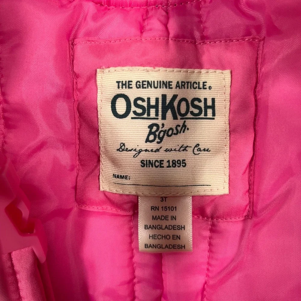 OshKosh B'gosh Snow Bibs Toddler Girls 3T Padded Insulated Pink Overalls Winter